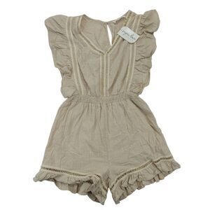 NWT Hayden-LA Sugar Love Boutique Romper Large Beige Ruffle Crochet Lace Smocked